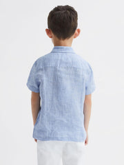 Reiss Shirts | Holiday Junior Short Sleeve Linen Shirt Soft Blue - Children