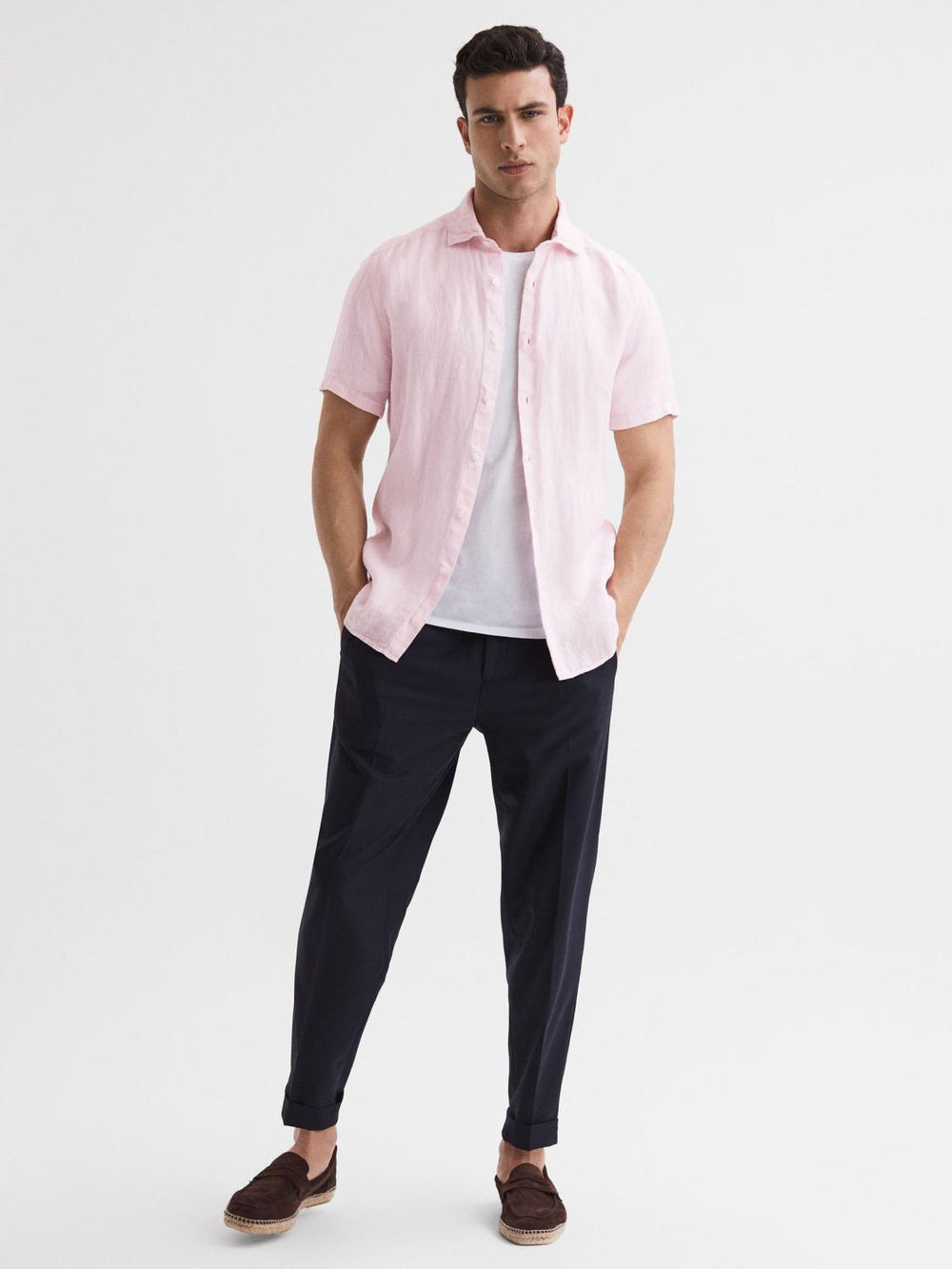 Reiss Shirts | Holiday Linen Slim Fit Shirt Soft Pink - Men