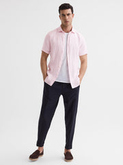 Reiss Shirts | Holiday Linen Slim Fit Shirt Soft Pink - Men