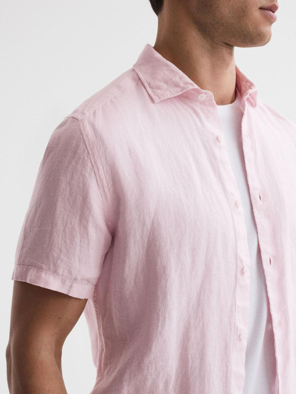 Reiss Shirts | Holiday Linen Slim Fit Shirt Soft Pink - Men