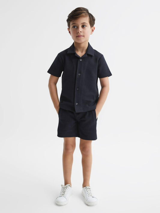 Reiss Shirts | Koen Short Sleeve Cuban Collar Shirt Navy - Children