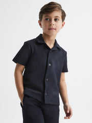 Reiss Shirts | Koen Short Sleeve Cuban Collar Shirt Navy - Children
