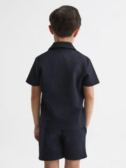Reiss Shirts | Koen Short Sleeve Cuban Collar Shirt Navy - Children