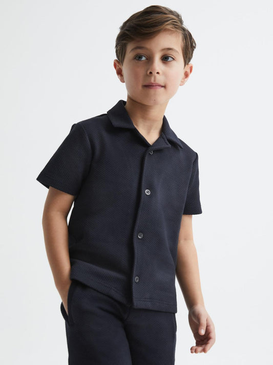 Reiss Shirts | Koen Short Sleeve Cuban Collar Shirt Navy - Children