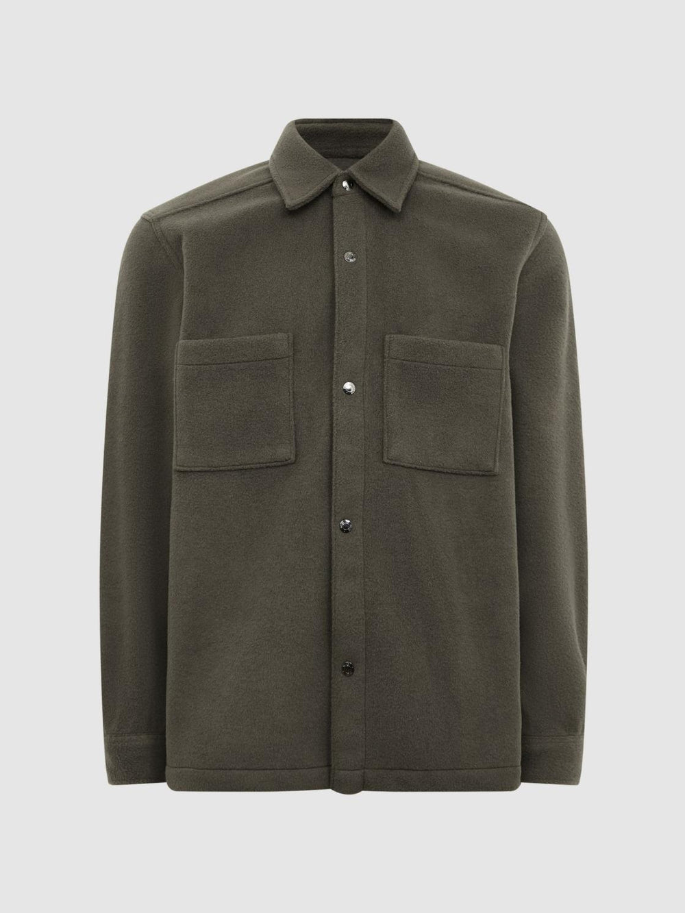 Reiss Shirts | Loke Long Sleeve Press Stud Brushed Overshirt Blue - Men