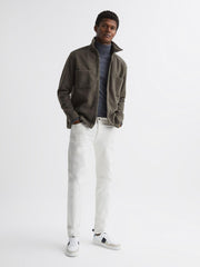 Reiss Shirts | Loke Long Sleeve Press Stud Brushed Overshirt Blue - Men