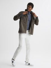 Reiss Shirts | Loke Long Sleeve Press Stud Brushed Overshirt Blue - Men