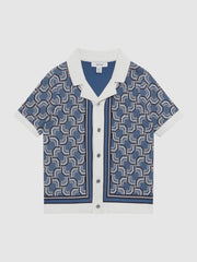 Reiss Shirts | Lotus Knitted Cuban Collar Shirt Blue Print - Children