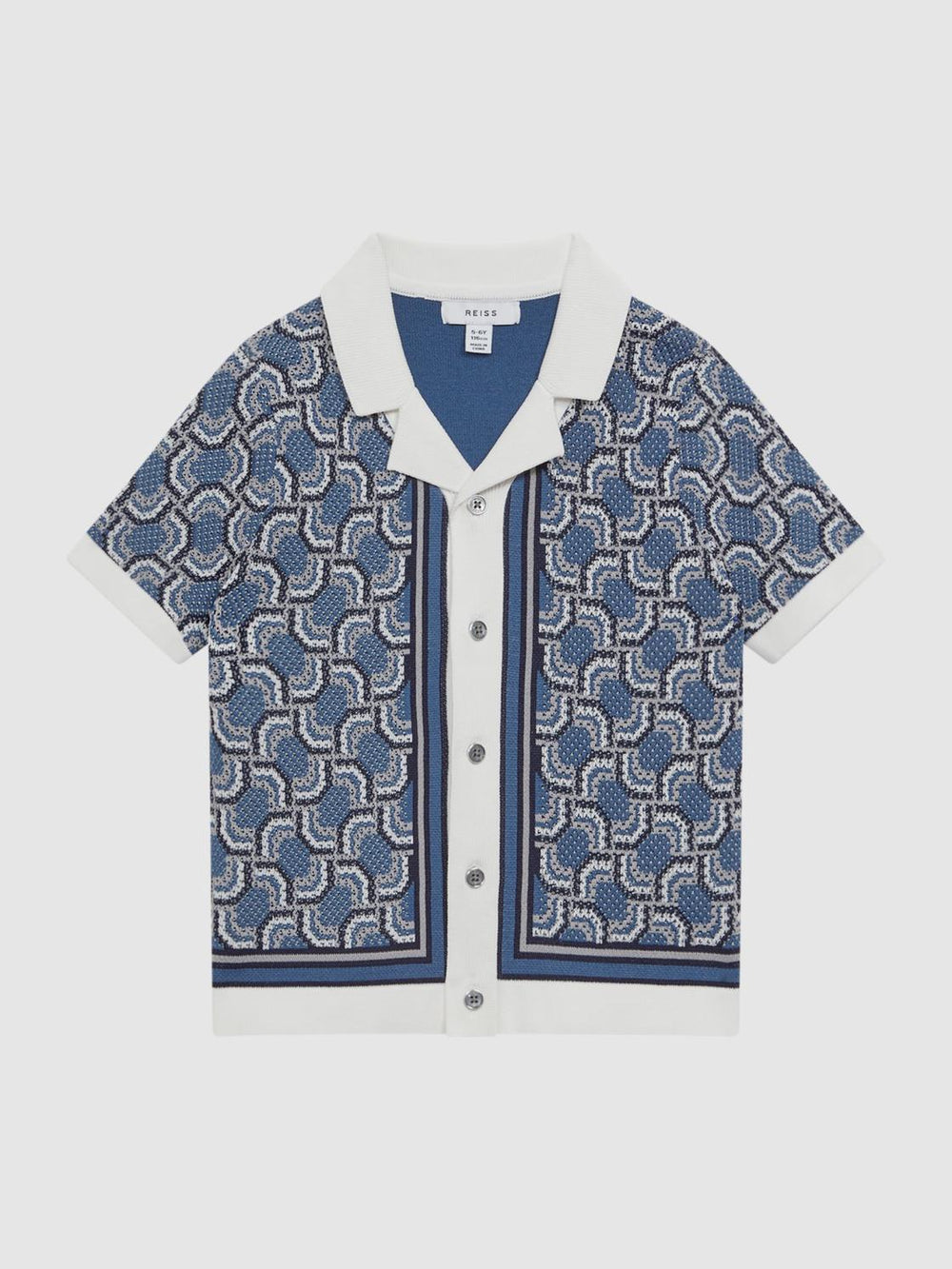 Reiss Shirts | Lotus Knitted Cuban Collar Shirt Blue Print - Children