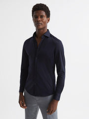 Reiss Shirts | Nate Cutaway Collar Jersey Slim Fit Shirt Grey Melange - Men