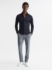 Reiss Shirts | Nate Cutaway Collar Jersey Slim Fit Shirt Grey Melange - Men