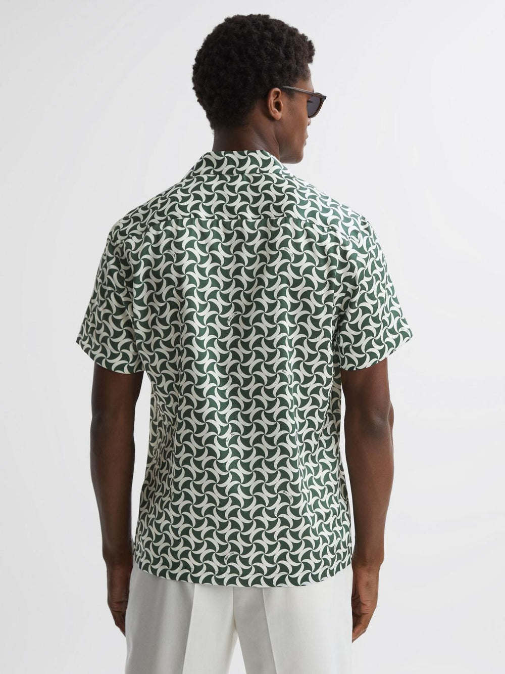 Reiss Shirts | Raith Reiss | Ché Printed Cuban Collar Button-Through Shirt Green/white - Men