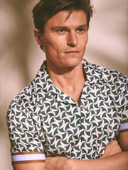 Reiss Shirts | Raith Reiss | Ché Printed Cuban Collar Button-Through Shirt Green/white - Men