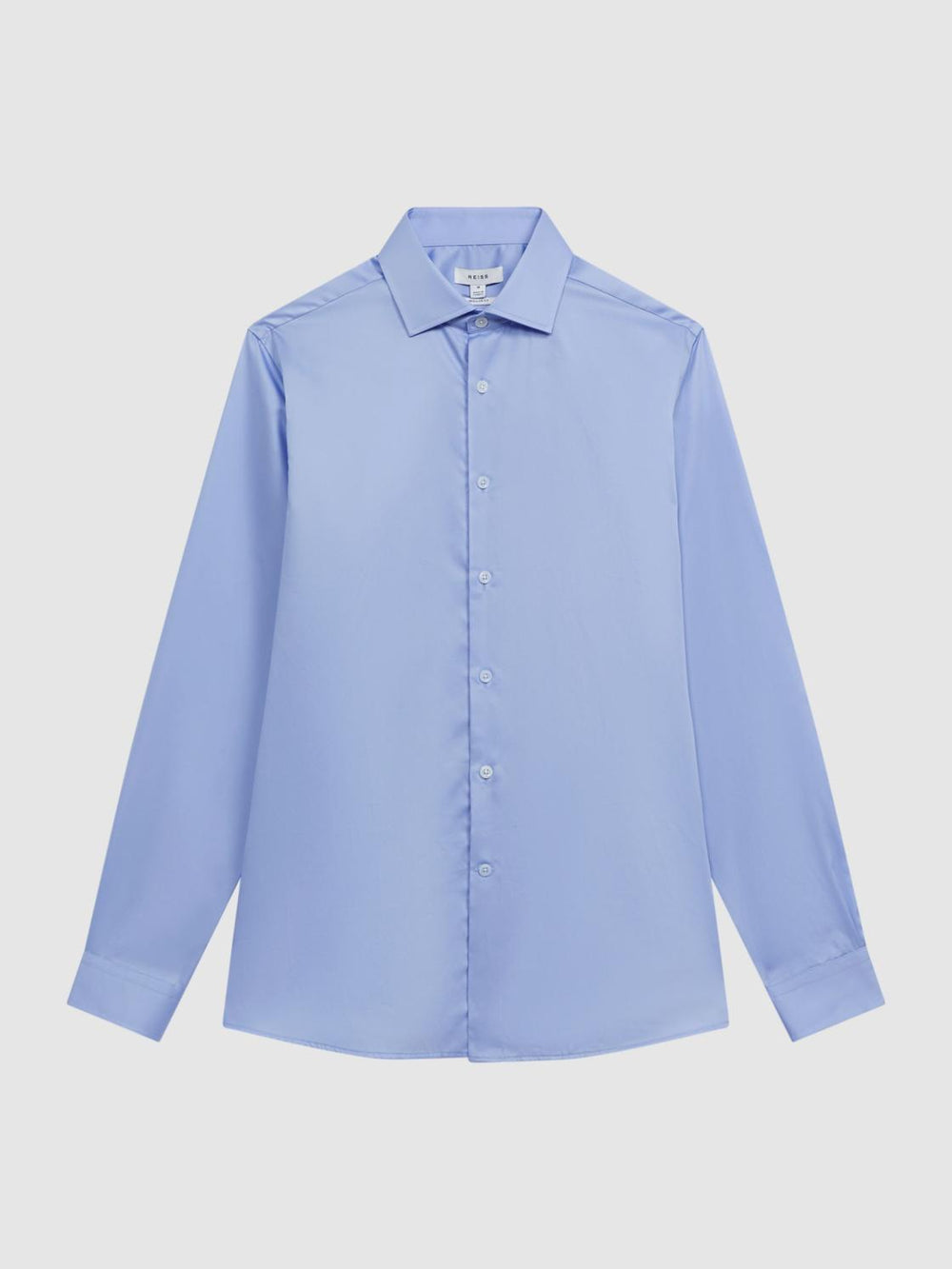 Reiss Shirts | Remote Cotton-Satin Long Sleeve Shirt Mid Blue - Men
