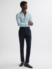 Reiss Shirts | Ruban Linen Regular Fit Shirt Aquamarine Stripe - Men