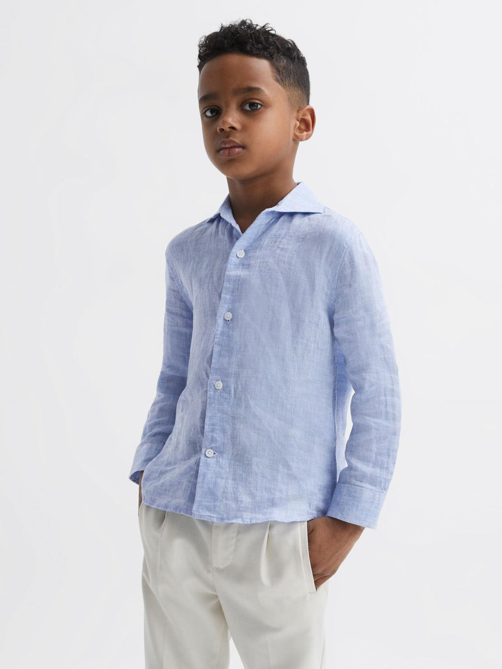 Reiss Shirts | Ruban Linen Regular Fit Shirt Soft Blue - Children