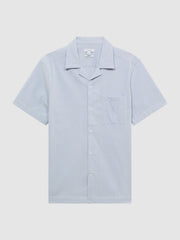 Reiss Shirts | Saka Cuban Collar Striped Short Sleeve Shirt Blue/white - Men