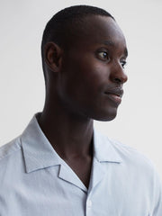 Reiss Shirts | Saka Cuban Collar Striped Short Sleeve Shirt Blue/white - Men
