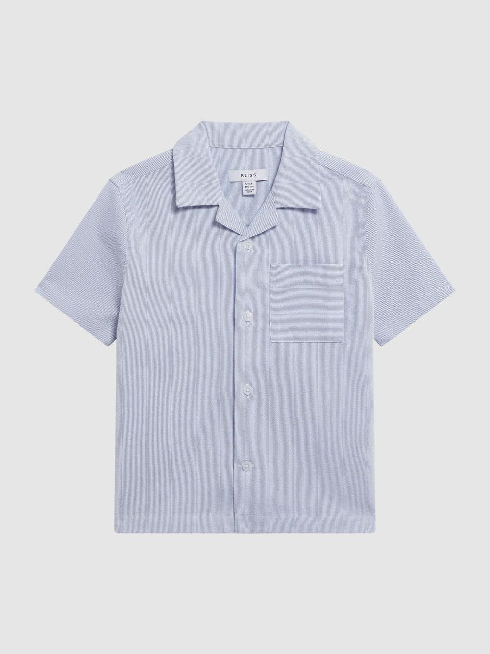 Reiss Shirts | Saka Cuban Collar Striped Short Sleeve Shirt Navy Stripe - Children