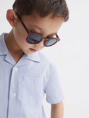 Reiss Shirts | Saka Cuban Collar Striped Short Sleeve Shirt Navy Stripe - Children