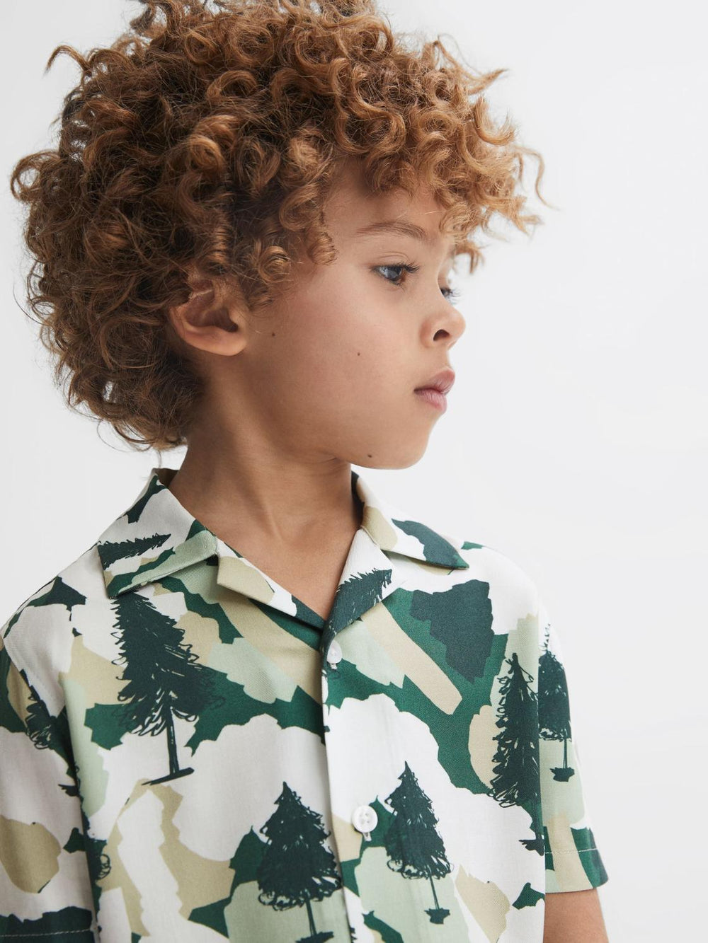 Reiss Shirts | Saxon Cuban Collar Short Sleeve Shirt Green - Children