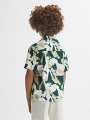 Reiss Shirts | Saxon Cuban Collar Short Sleeve Shirt Green - Children