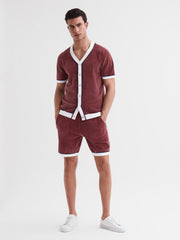 Reiss Shirts | Striker Chenille Press Stud V-Neck Shirt Black - Men