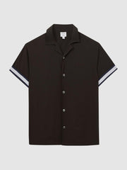 Reiss Shirts | Valbonne Reiss | Ché Contrast Cuff Cuban Collar Shirt Chocolate/navy - Men