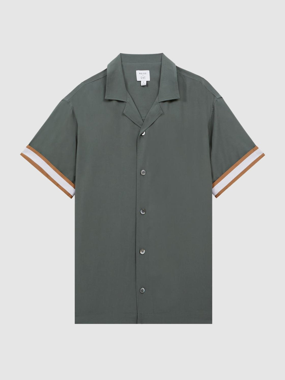 Reiss Shirts | Valbonne Reiss | Ché Contrast Cuff Cuban Collar Shirt Deep Forest/tobacco - Men