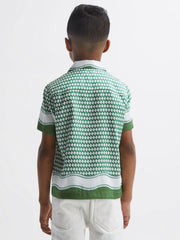 Reiss Shirts | Vanpelt Printed Cuban Collar Short Sleeve Shirt Green - Children