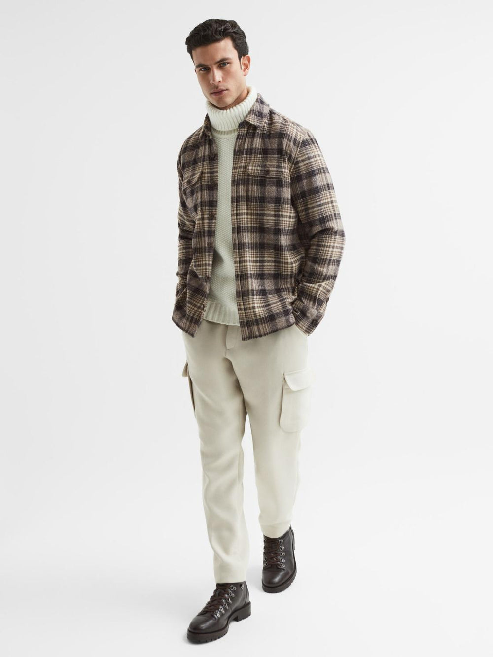 Reiss Shirts | Wilbur Paige Cotton Checked Overshirt Dark Hilside - Men