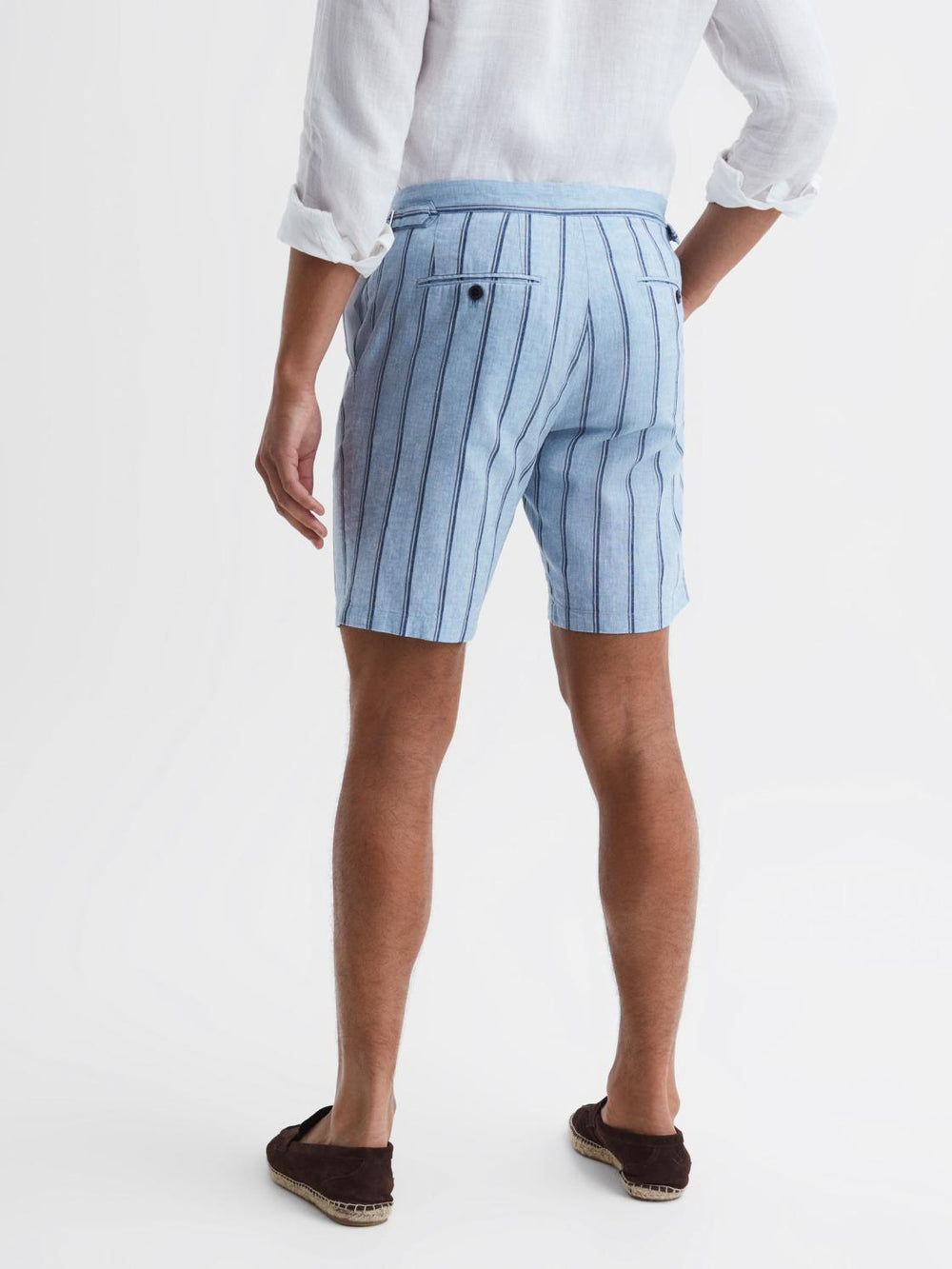 Reiss Shorts | Amalfi Cotton-Linen Striped Shorts Soft Blue - Men