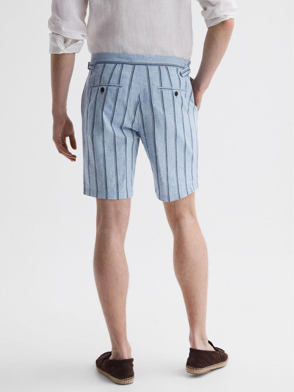 Reiss Shorts | Amalfi Cotton-Linen Striped Shorts Soft Blue - Men