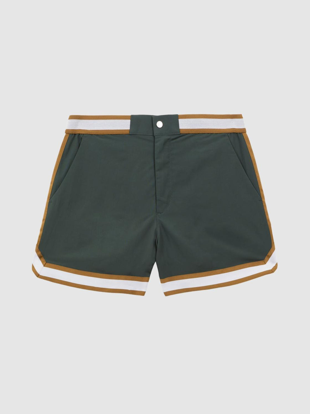Reiss Shorts | Baller Reiss | Ché Elasticated Waist Contrast Swim Shorts Deep Forest/tobacco - Men