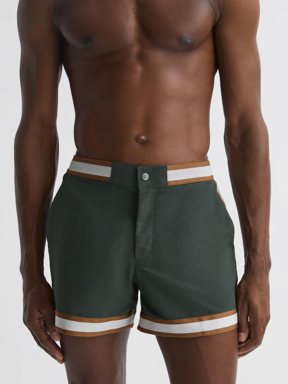 Reiss Shorts | Baller Reiss | Ché Elasticated Waist Contrast Swim Shorts Deep Forest/tobacco - Men