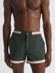 Reiss Shorts | Baller Reiss | Ché Elasticated Waist Contrast Swim Shorts Deep Forest/tobacco - Men