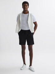 Reiss Shorts | Bodhi Paige Cotton Textured Drawstring Shorts Black - Men