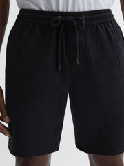 Reiss Shorts | Bodhi Paige Cotton Textured Drawstring Shorts Black - Men