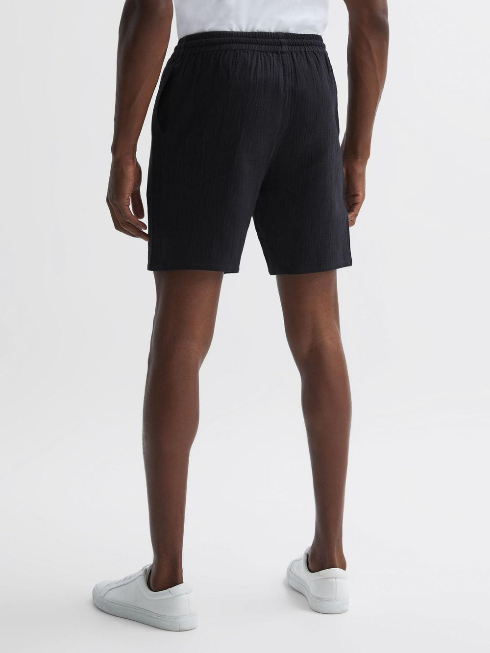 Reiss Shorts | Bodhi Paige Cotton Textured Drawstring Shorts Black - Men