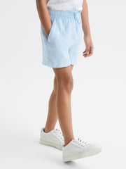 Reiss Shorts | Cleo Linen Drawstring Shorts Ice Blue - Children