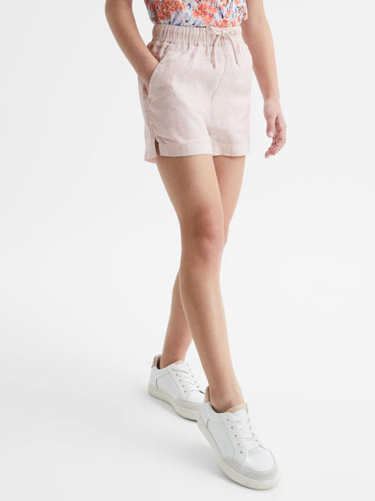 Reiss Shorts | Cleo Linen Drawstring Shorts Soft Pink - Children