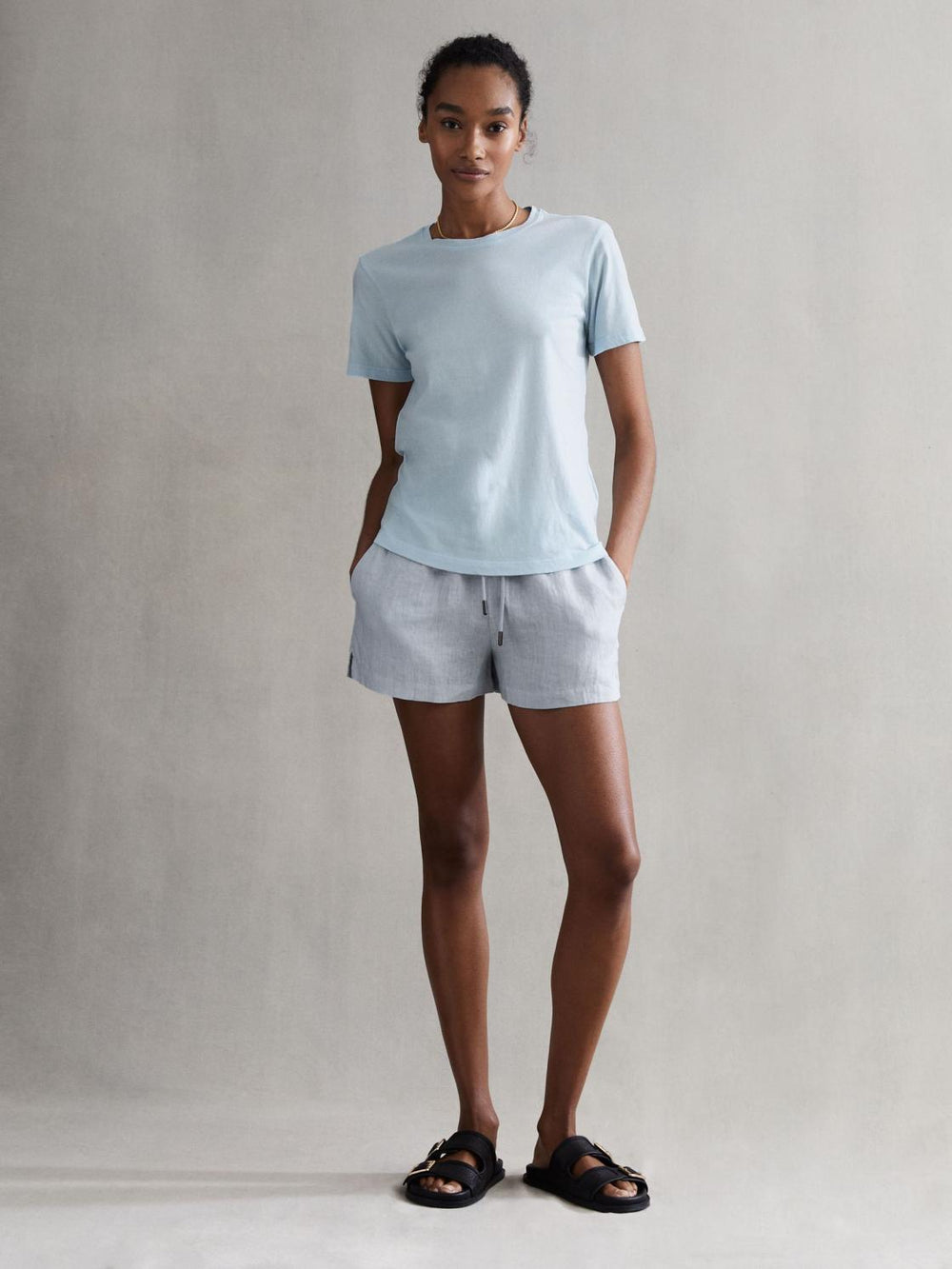 Reiss Shorts | Cleo Linen High Rise Drawstring Shorts Blue - Women
