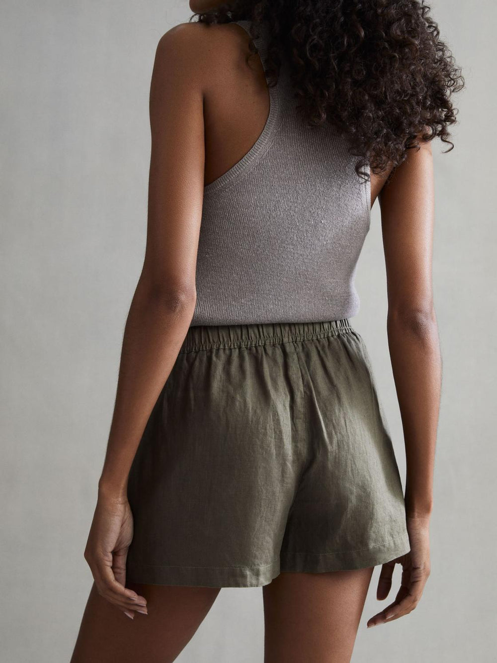 Reiss Shorts | Cleo Linen High Rise Drawstring Shorts Khaki - Women