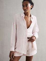 Reiss Shorts | Cleo Linen High Rise Drawstring Shorts Soft Pink - Women