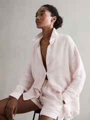 Reiss Shorts | Cleo Linen High Rise Drawstring Shorts Soft Pink - Women