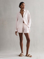 Reiss Shorts | Cleo Linen High Rise Drawstring Shorts Soft Pink - Women