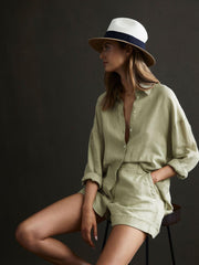Reiss Shorts | Demi Linen High Rise Garment Dyed Shorts Green - Women