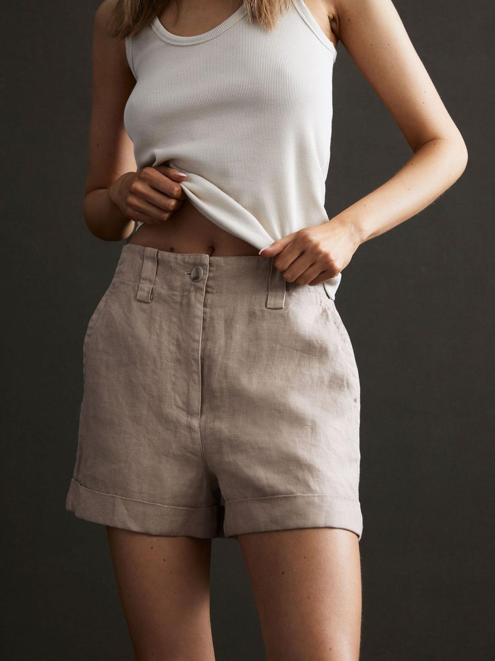 Reiss Shorts | Demi Linen High Rise Garment Dyed Shorts Mink - Women