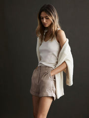 Reiss Shorts | Demi Linen High Rise Garment Dyed Shorts Mink - Women