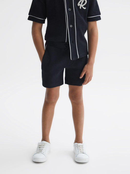 Reiss Shorts | Dexter Textured Drawstring Shorts Navy - Children
